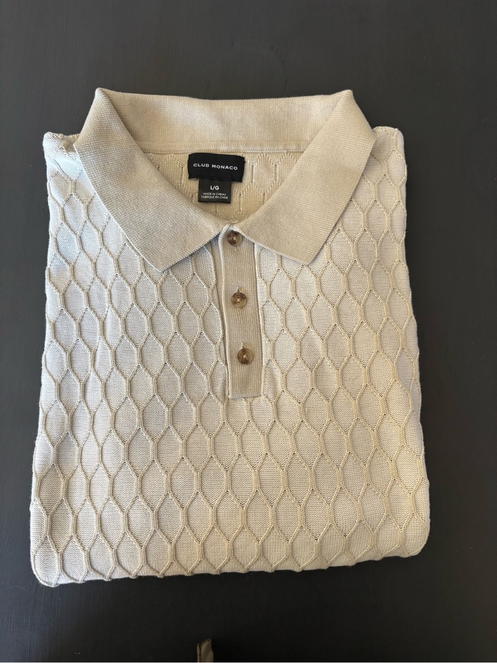 Club Monaco Men's Cream Honeycomb Knit Polo